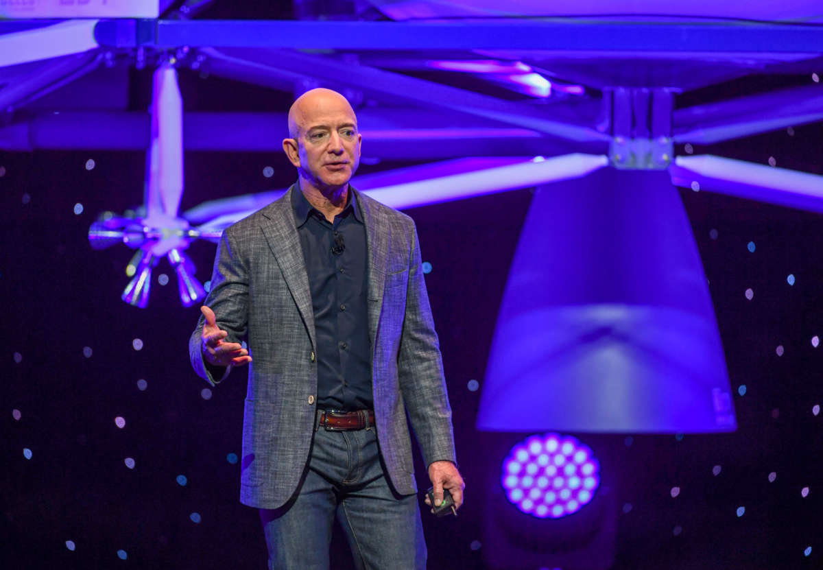 Jeff Bezos, founder of Amazon and Blue Origin, introduces their newly developed lunar lander "Blue Moon" at the Walter E. Washington Convention Center on May 9, 2019.