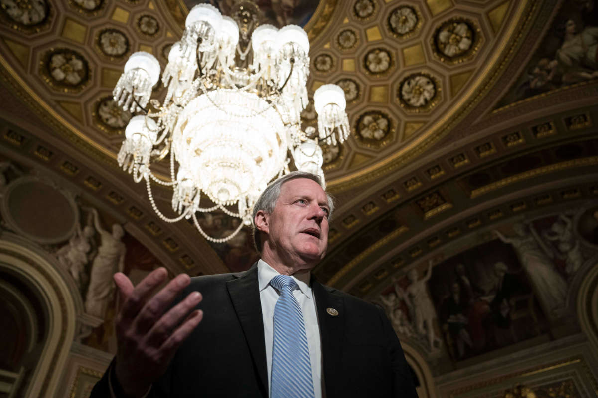 Rep. Mark Meadows speaks to the press in the U.S. Capitol on January 30, 2020, in Washington, D.C.