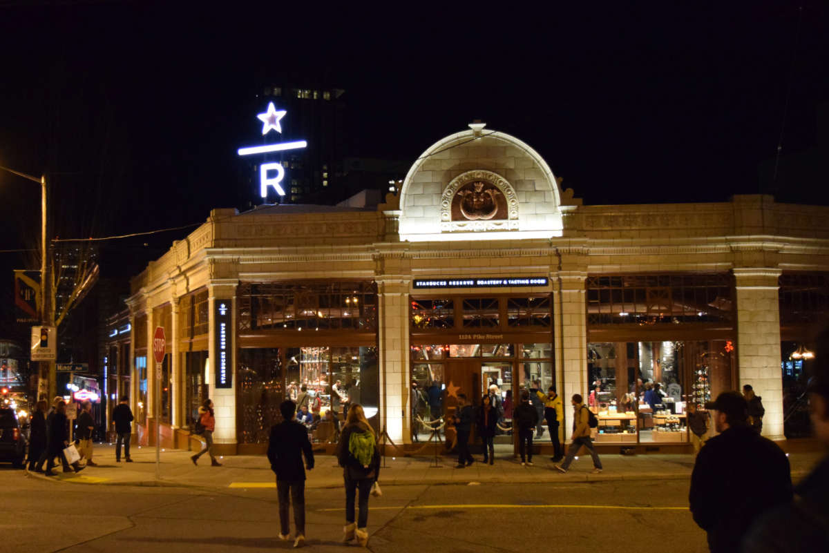 A view of the Starbucks Reserve Roastery & Tasting Room storefront in Seattle, Washington, on December 7, 2014.