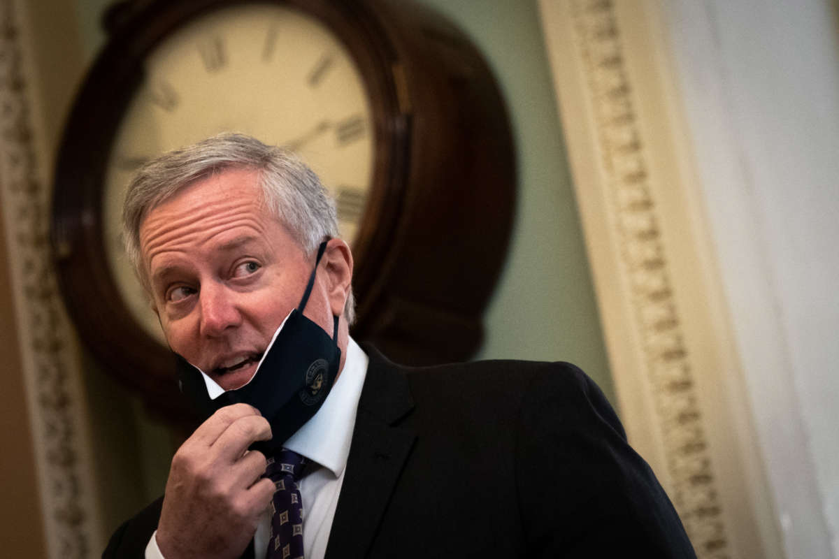 White House Chief of Staff Mark Meadows talks to reporters at the U.S. Capitol on July 30, 2020, in Washington, D.C.