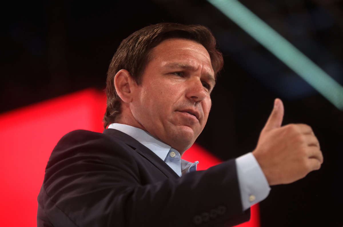 Florida Gov. Ron DeSantis speaks with attendees at the 2021 Student Action Summit hosted by Turning Point USA at the Tampa Convention Center in Tampa, Florida, on July 18, 2021.