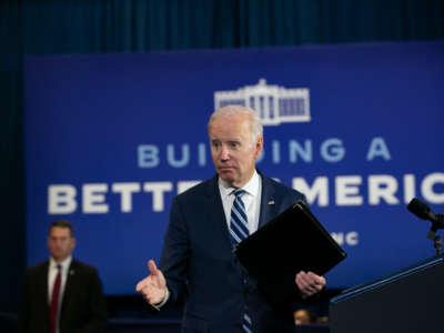 President Joe Biden speaks to guests during a visit to North Carolina Agricultural and Technical State University on April 14, 2022, in Greensboro, North Carolina.