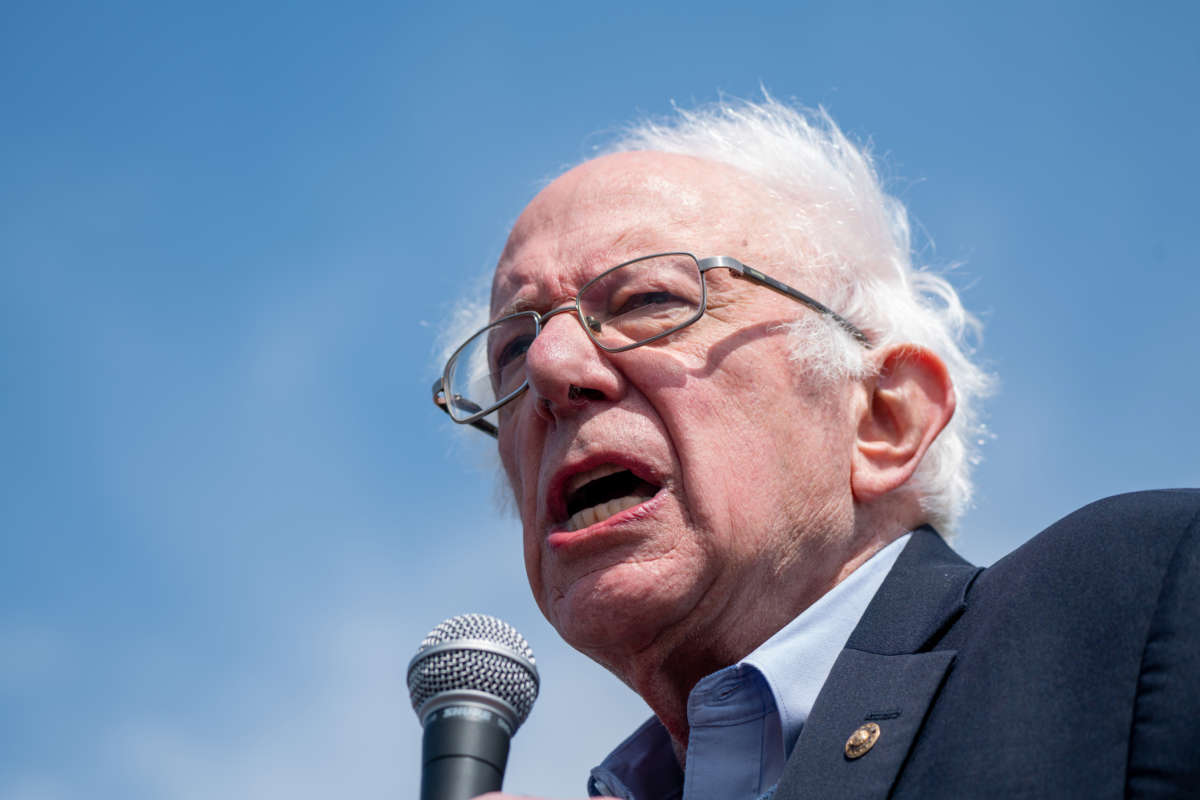 Sen. Bernie Sanders speaks at an Amazon Labor Union rally on April 24, 2022, in New York City.