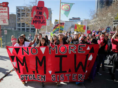 Activists march for missing and murdered Indigenous women at the Women's March California 2019 on January 19, 2019, in Los Angeles, California.