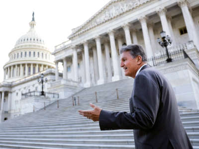 Sen. Joe Manchin arrives at the U.S. Capitol on April 25, 2022, in Washington, D.C.