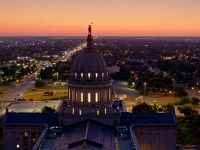 The Oklahoma State Capitol Building in Oklahoma City is pictured before sunrise.