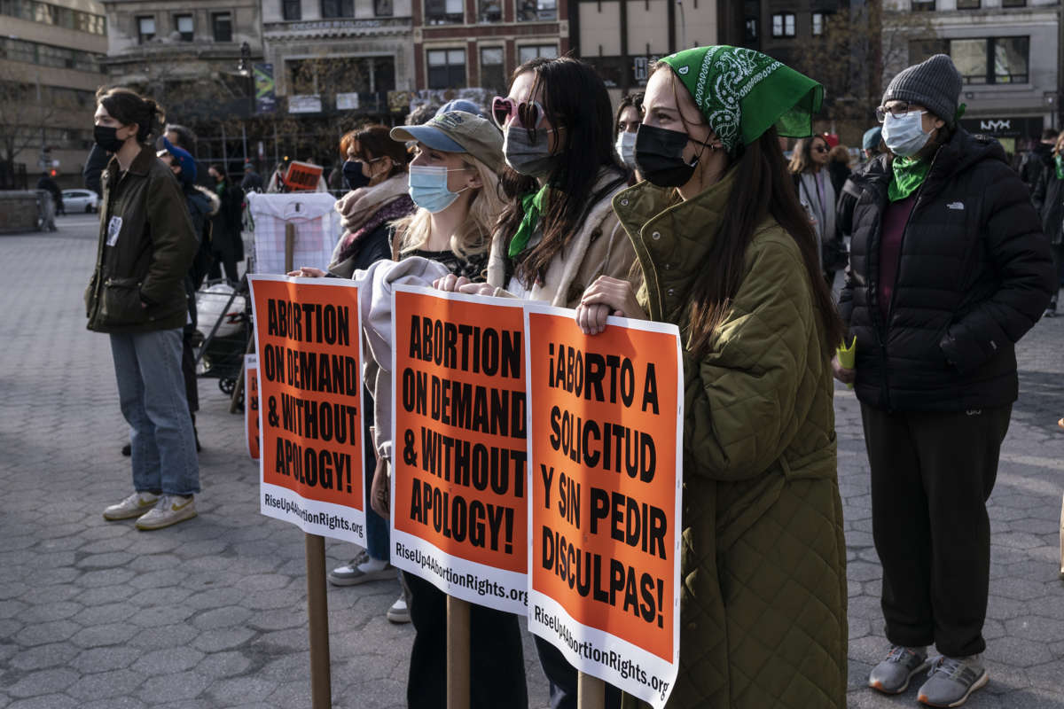 Protesters gathered on International Women's Day to demand abortion rights on Union Square, New York City, on March 8, 2022.