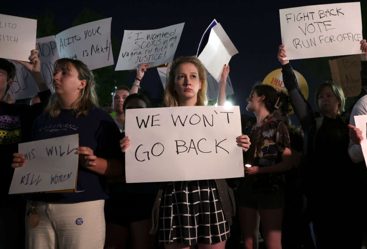 Pro- and anti-abortion activist rally outside of the U.S. Supreme Court on May 2, 2022, in Washington, D.C.