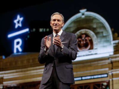 Starbucks Executive Chairman Howard Schultz speaks at the Starbucks Annual Meeting of Shareholders at McCaw Hall in Seattle, Washington, on March 21, 2018.