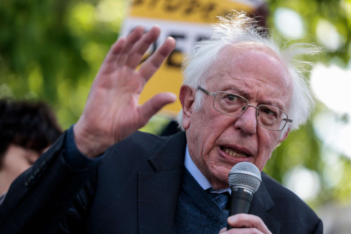 Sen. Bernie Sanders speaks at a Student Loan Forgiveness rally on Pennsylvania Avenue and 17th street near the White House on April 27, 2022, in Washington, D.C.