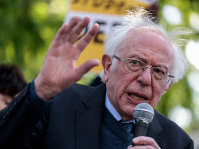 Sen. Bernie Sanders speaks at a Student Loan Forgiveness rally on Pennsylvania Avenue and 17th street near the White House on April 27, 2022, in Washington, D.C.