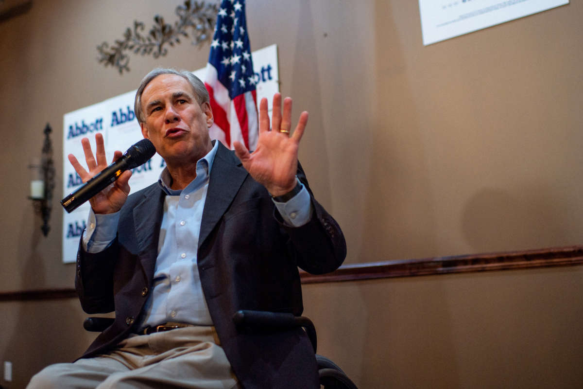 Texas Gov. Greg Abbott speaks during a campaign event on February 23, 2022, in Houston, Texas.