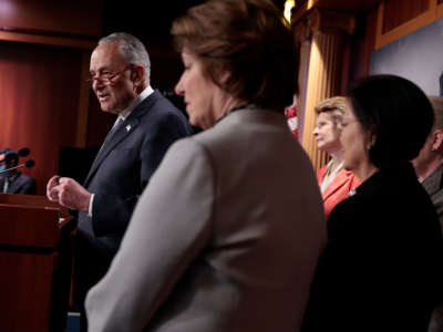 Senate Majority Leader Chuck Schumer speaks at a news conference on the U.S. Senate’s upcoming procedural vote to codify Roe v. Wade at the U.S. Capitol Building on May 5, 2022, in Washington, D.C.