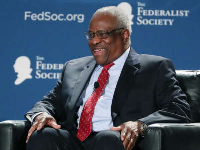 Supreme Court Justice Clarence Thomas speaks during the Florida Chapters Conference of The Federalist Society at Disney's Yacht and Beach Club Resort in Lake Buena Vista, Florida, on January 31, 2020.