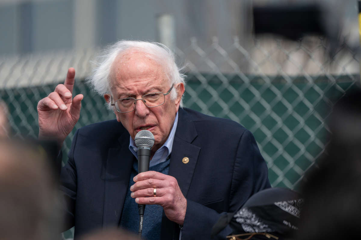 Sen. Bernie Sanders speaks at an Amazon Labor Union rally on April 24, 2022, in New York City.