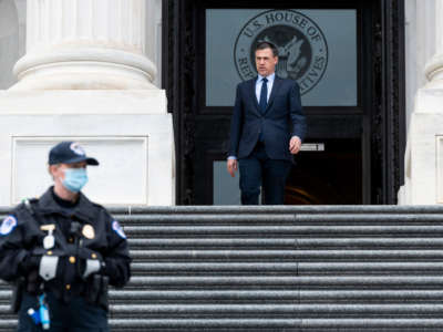 Rep. Jim Banks walks down the House steps of the U.S. Capitol on April 23, 2020.