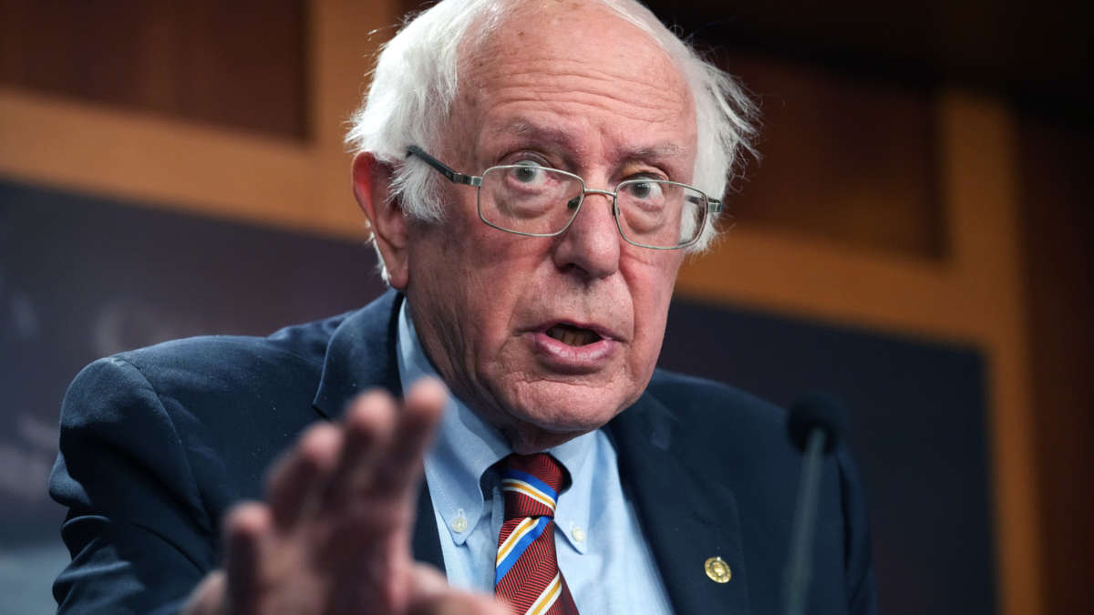 Sen. Bernie Sanders conducts a news conference in the U.S. Capitol on November 3, 2021.