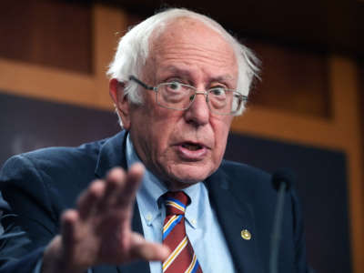 Sen. Bernie Sanders conducts a news conference in the U.S. Capitol on November 3, 2021.