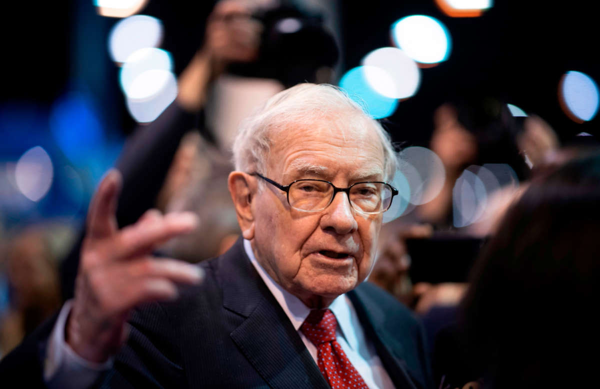 Warren Buffett, CEO of Berkshire Hathaway, speaks to the press as he arrives at the 2019 annual shareholders meeting in Omaha, Nebraska, May 4, 2019.