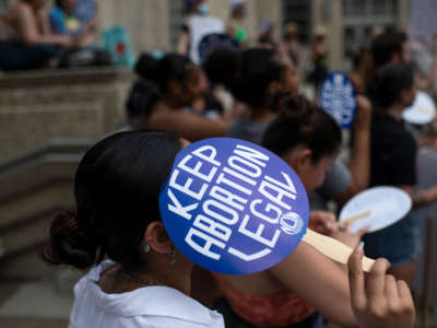 Demonstrators gather outside City Hall in Houston, Texas, during a Bans Off Our Bodies rally on May 14, 2022.