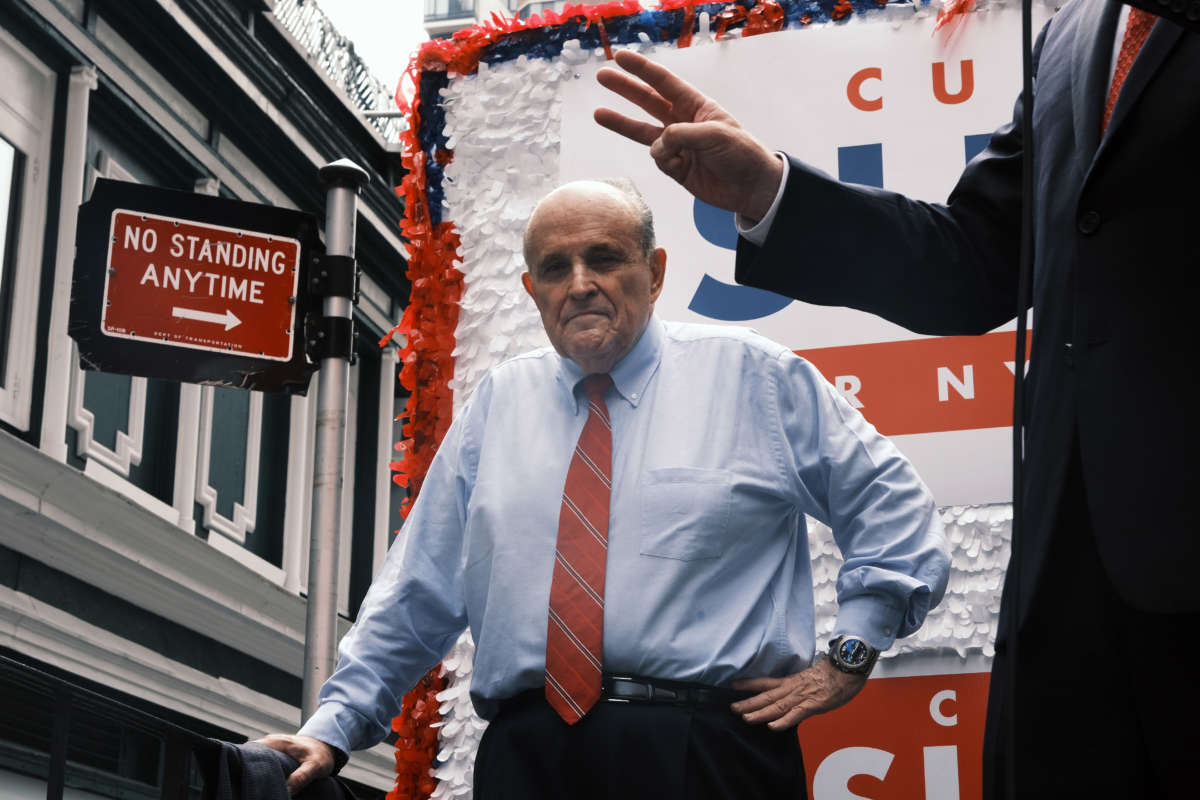 Former New York City Mayor Rudy Giuliani makes an appearance at a campaign event on June 21, 2021, in New York City.
