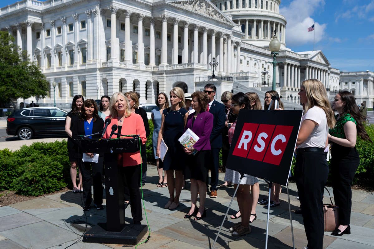 Rep. Debbie Lesko speaks during the Republican Study Committee news conference to introduce a "Women's Bill of Rights" outside the Capitol on May 19, 2022.