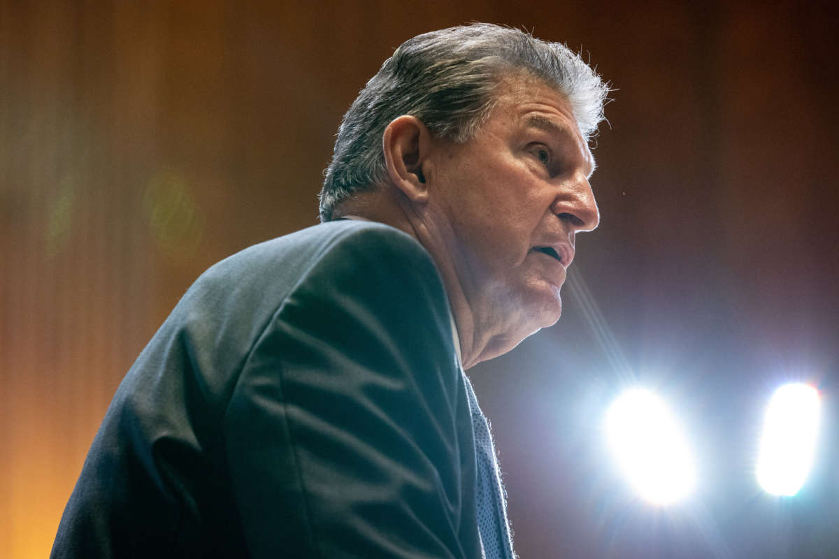 Sen. Joe Manchin asks questions during a hearing at the U.S. Capitol in Washington, D.C. on May 4, 2022.