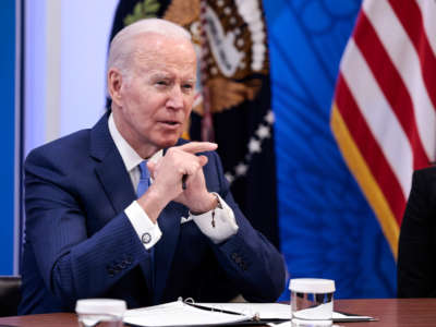 President Joe Biden gives remarks in the South Court Auditorium of the White House on April 28, 2022, in Washington, D.C.