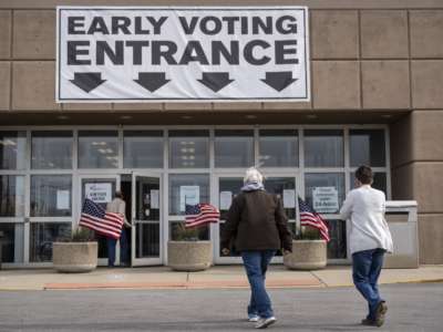 Voters arrives to cast their ballots early for the May 3 Primary Election at the Franklin County Board of Elections polling location on April 26, 2022, in Columbus, Ohio.