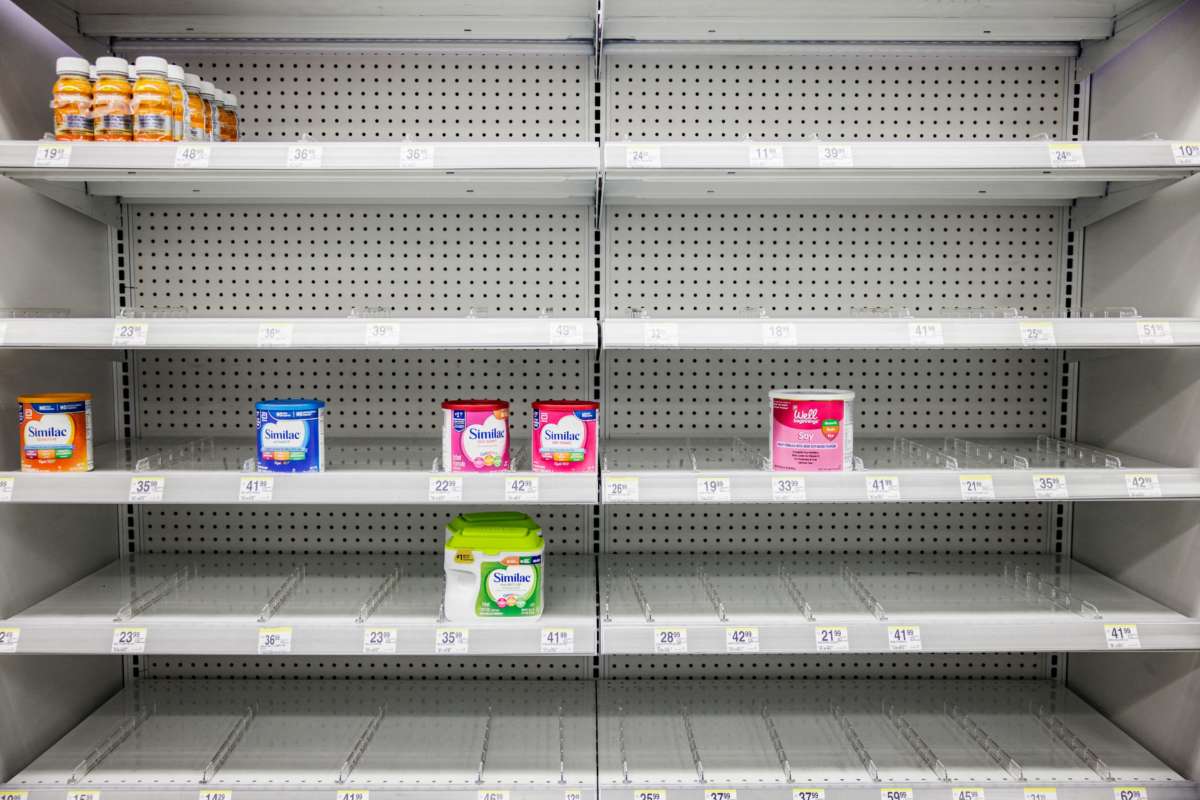 Shelves normally meant for baby formula sit nearly empty at a store in downtown Washington, D.C., on May 22, 2022.