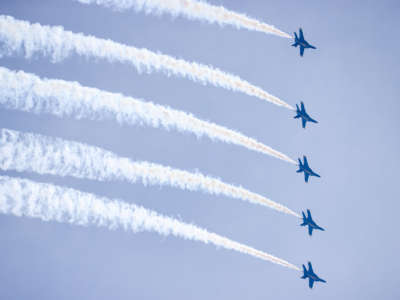 Blue Angels jets fly as thousands are gathered at the Jones Beach for the Bethpage Air Show in Wantagh, New York, on 29, 2022.