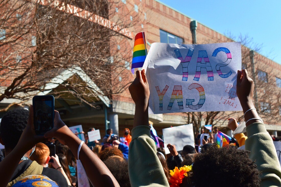 The Benjamin Franklin High School student body protesting against anti-trans legislation in Louisiana.