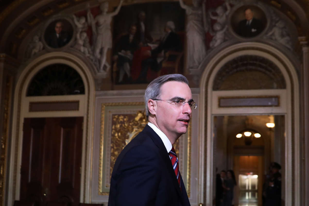 White House Counsel Pat Cipollone arrives at the U.S. Capitol on January 22, 2020, in Washington, D.C.