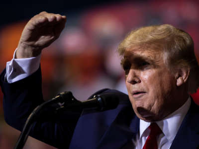 Former President Donald Trump speaks at a rally on May 28, 2022, in Casper, Wyoming.