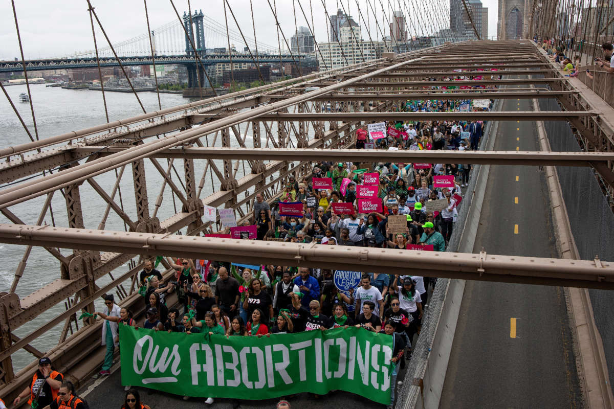 New Yorkers protest in favor of abortion rights on May 14, 2022, in Brooklyn, New York.