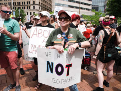 Protesters in support of abortion rights gather in Dayton, Ohio, on May 14, 2022.