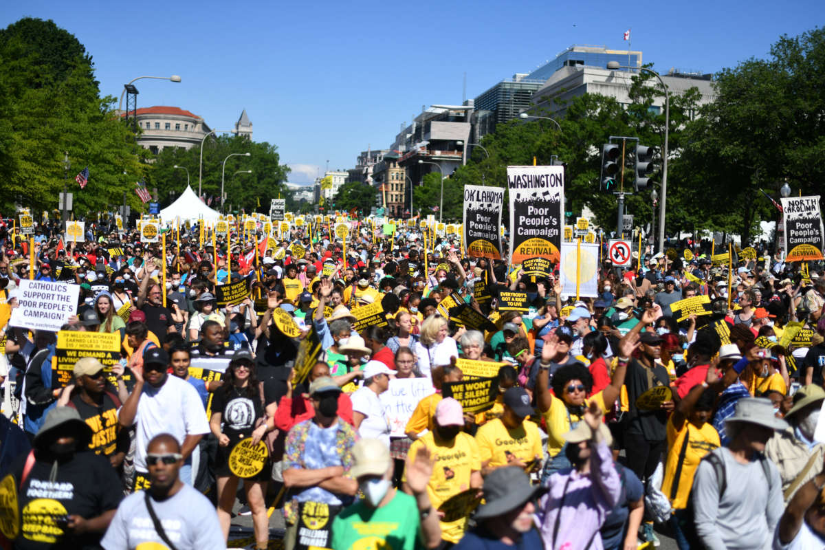 Demonstrators gather for the Mass Poor People's and Low-Wage Workers' Assembly and Moral March on Washington, D.C., on June 18, 2022.