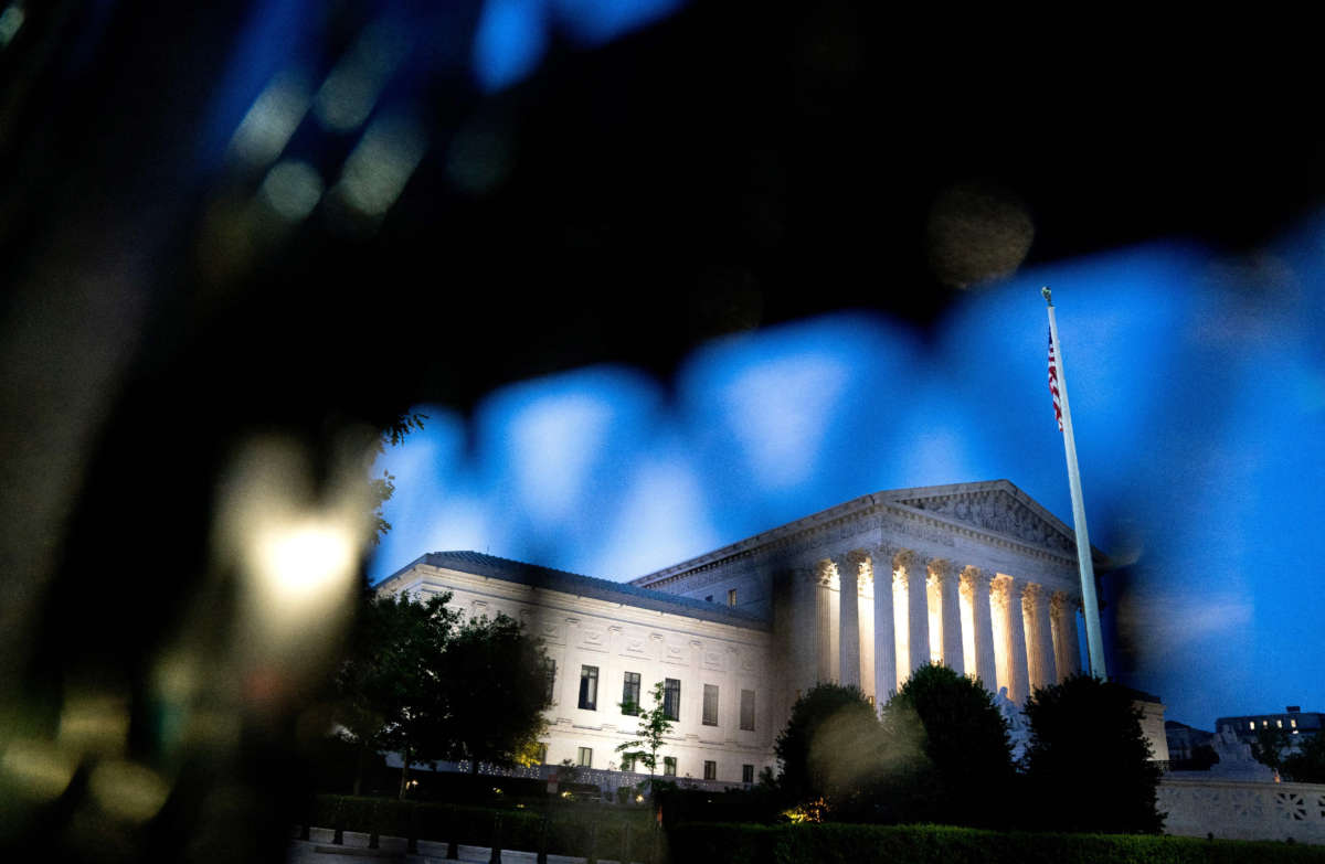 Temporary security fencing surrounds the U.S. Supreme Court in Washington, D.C., on June 21, 2022.