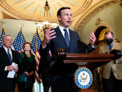 Sen. Chris Murphy speaks about gun violence legislation negotiations during the Senate Democrats press conference in the Capitol in Washington, D.C., on June 7, 2022.
