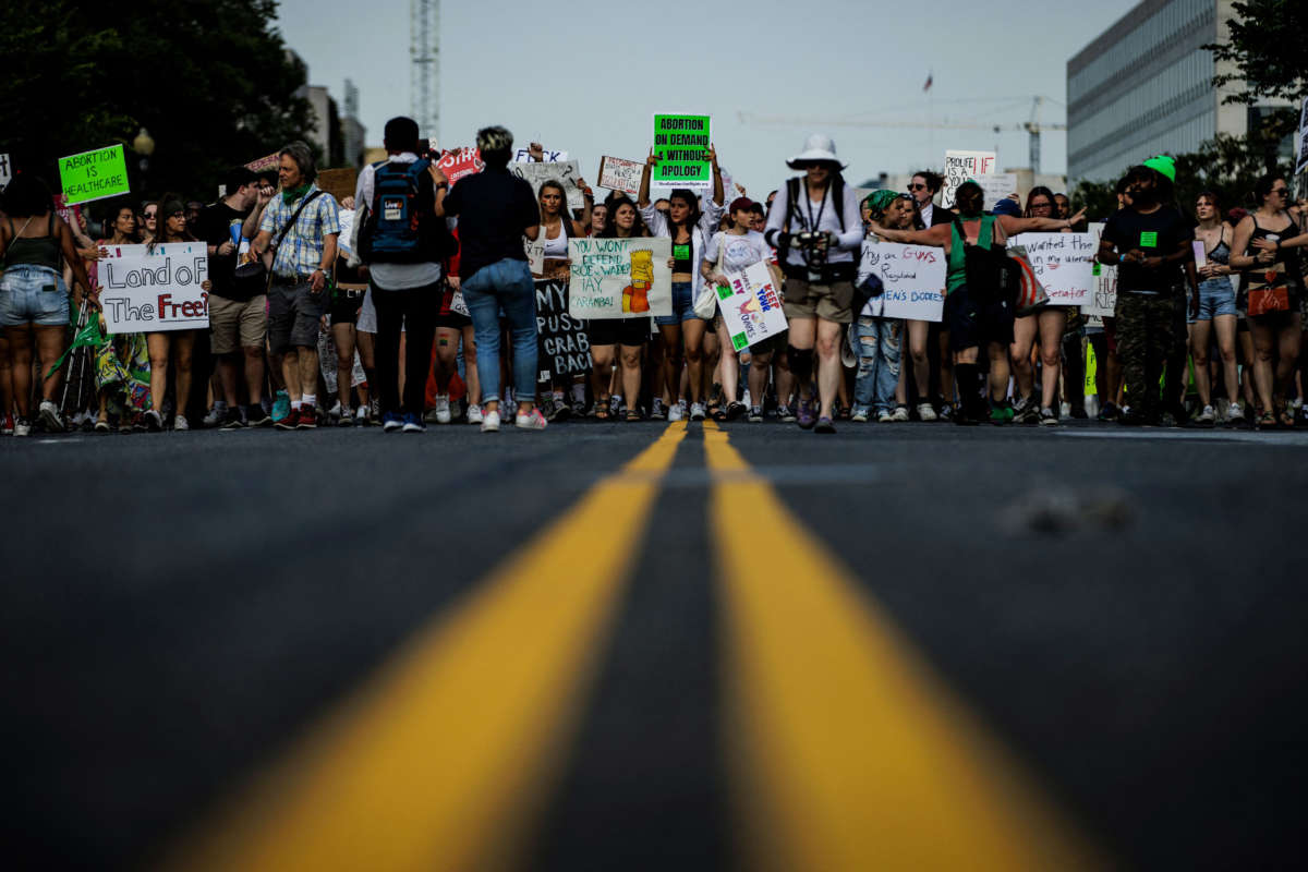 Abortion rights activists protest in Washington, D.C., on June 26, 2022.