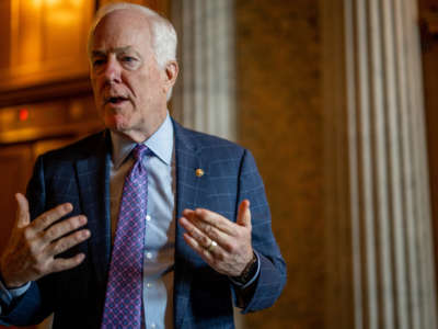 Sen. John Cornyn speaks to reporters ahead of a weekly Republican luncheon on Capitol Hill on June 22, 2022, in Washington, D.C.