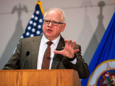 Minnesota Governor Tim Walz speaks during a press conference on April 19, 2021, in St. Paul, Minnesota.