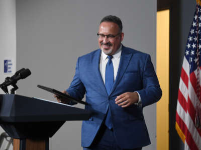 Education Secretary Miguel Cardona speaks at the Department of Education in Washington, D.C., on June 2, 2022.