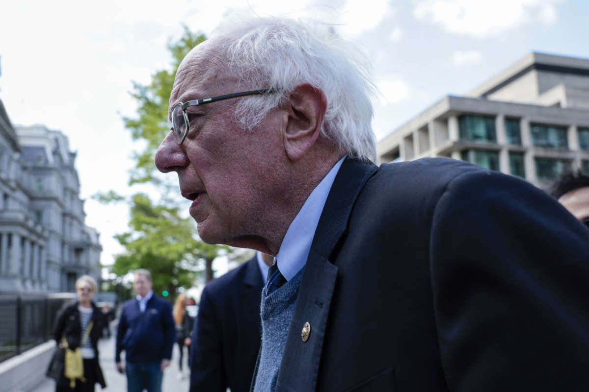 Sen. Bernie Sanders arrives at a Student Loan Forgiveness rally on Pennsylvania Avenue and 17th street near the White House on April 27, 2022, in Washington, D.C.