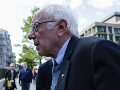 Sen. Bernie Sanders arrives at a Student Loan Forgiveness rally on Pennsylvania Avenue and 17th street near the White House on April 27, 2022, in Washington, D.C.