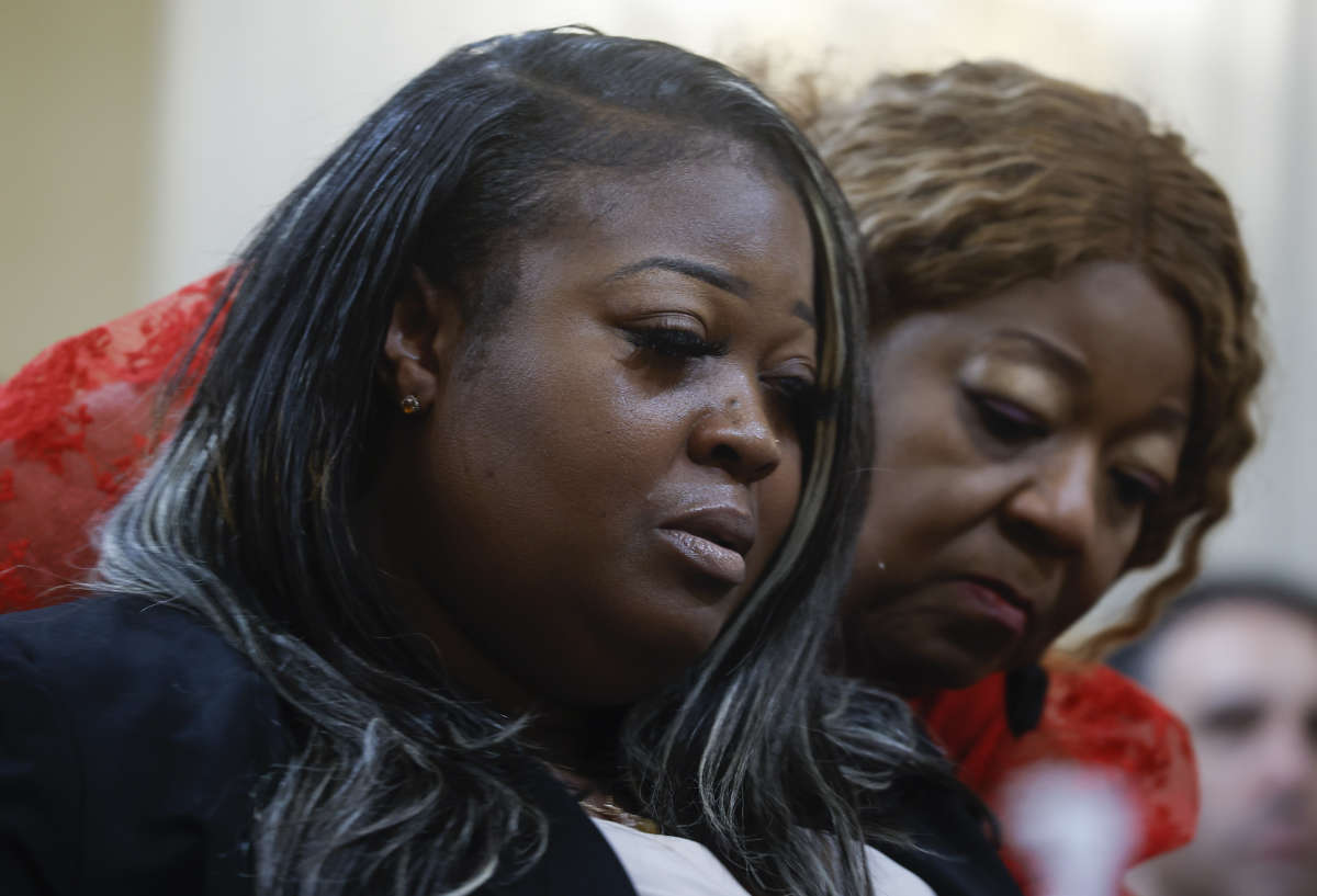 Wandrea ArShaye “Shaye” Moss (left), former Georgia election worker, is comforted by her mother Ruby Freeman as Moss testifies during the fourth hearing on the January 6th investigation in the Cannon House Office Building on June 21, 2022, in Washington, D.C.