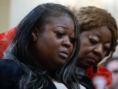 Wandrea ArShaye “Shaye” Moss (left), former Georgia election worker, is comforted by her mother Ruby Freeman as Moss testifies during the fourth hearing on the January 6th investigation in the Cannon House Office Building on June 21, 2022, in Washington, D.C.