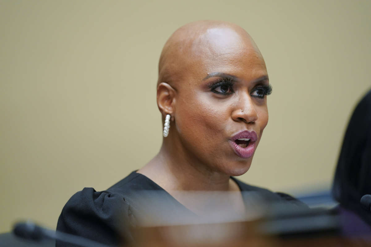 Rep. Ayanna Pressley (D-Massachusetts) speaks during a House Committee on Oversight and Reform hearing on gun violence on Capitol Hill in Washington, Wednesday, June 8, 2022.