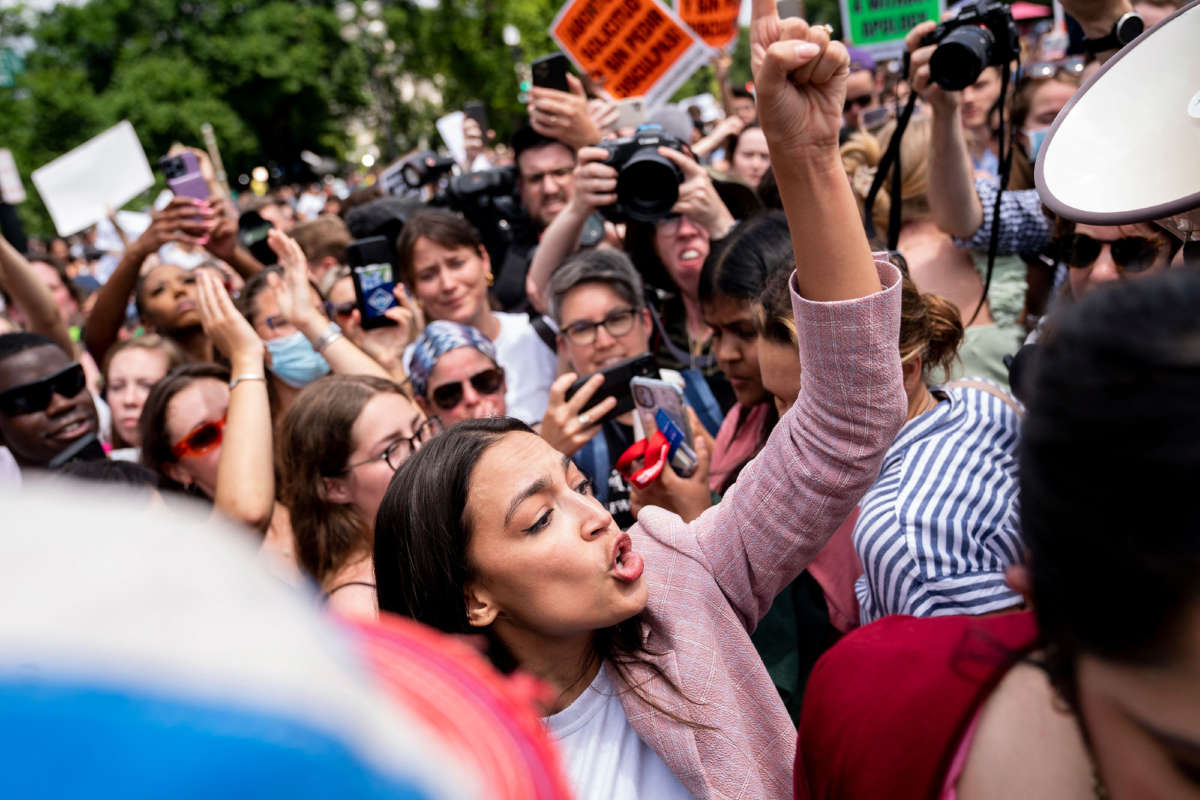 Rep. Alexandria Ocasio-Cortez speaks to abortion rights activists outside the U.S. Supreme Court in Washington, D.C., on June 24, 2022.