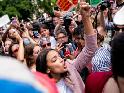 Rep. Alexandria Ocasio-Cortez speaks to abortion rights activists outside the U.S. Supreme Court in Washington, D.C., on June 24, 2022.